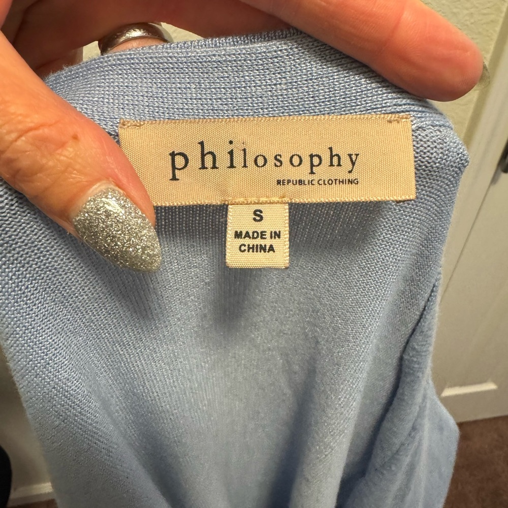 2 FOR $20 Philosophy Light Baby Blue Open Front Cardigan Duster Size S Small - Picture 4 of 7